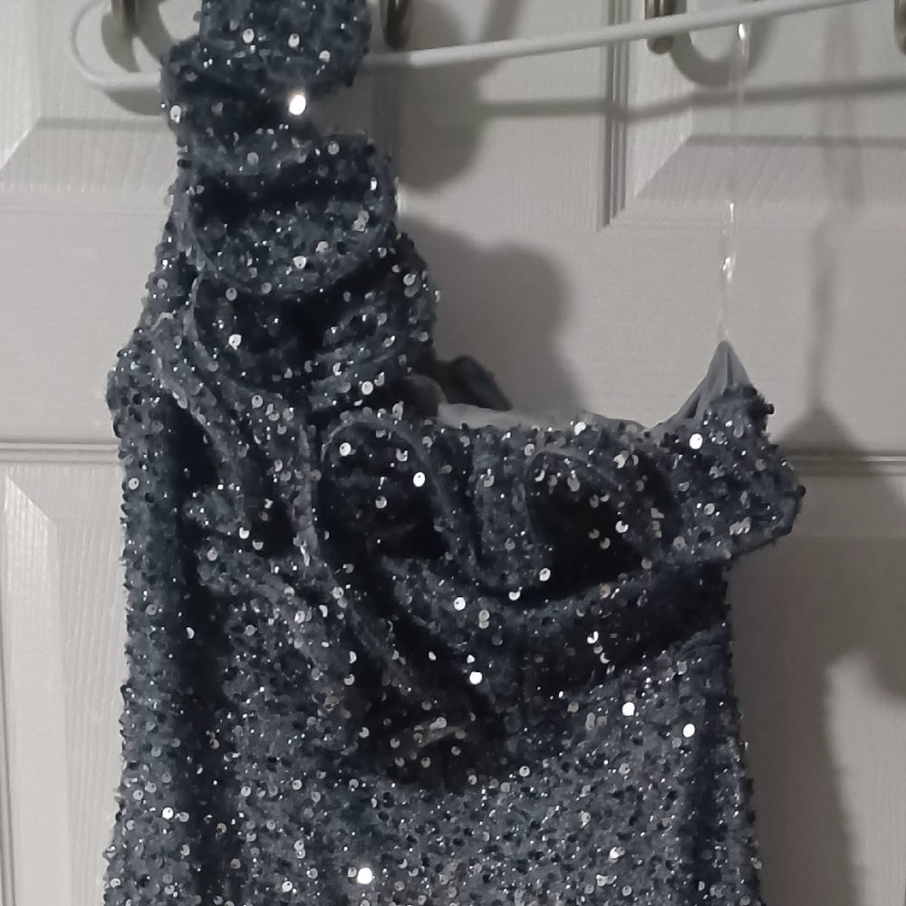 Silver Sequin Sparkle Gown Dress Medium 6-8